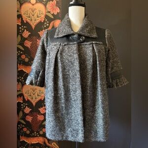 Maison Mayle Wool Jacket Short Black Gray Tweed Ruffle Size 4 Ruffle Sleeves